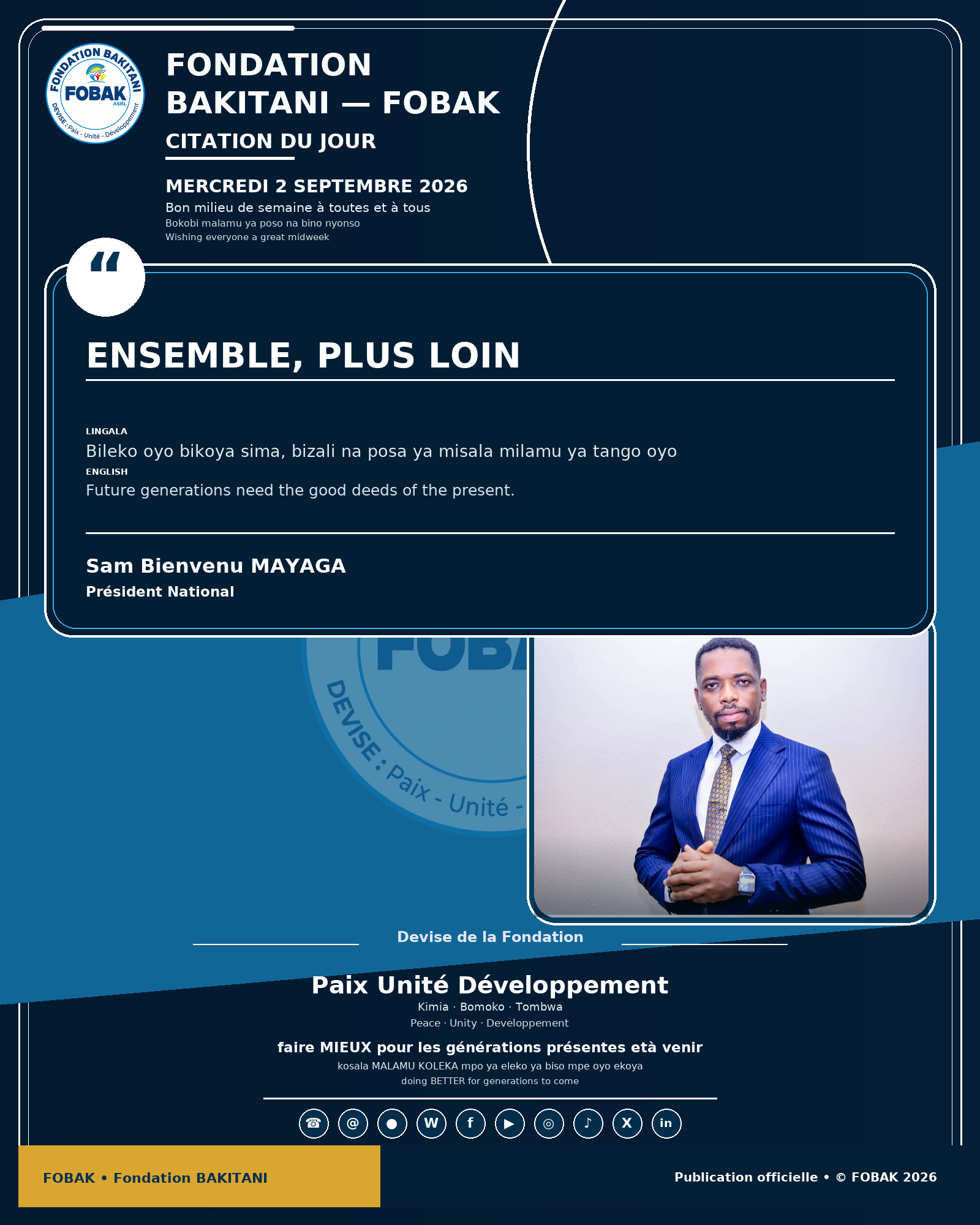 Citation premium du mercredi 2 septembre 2026 de Sam Bienvenu MAYAGA